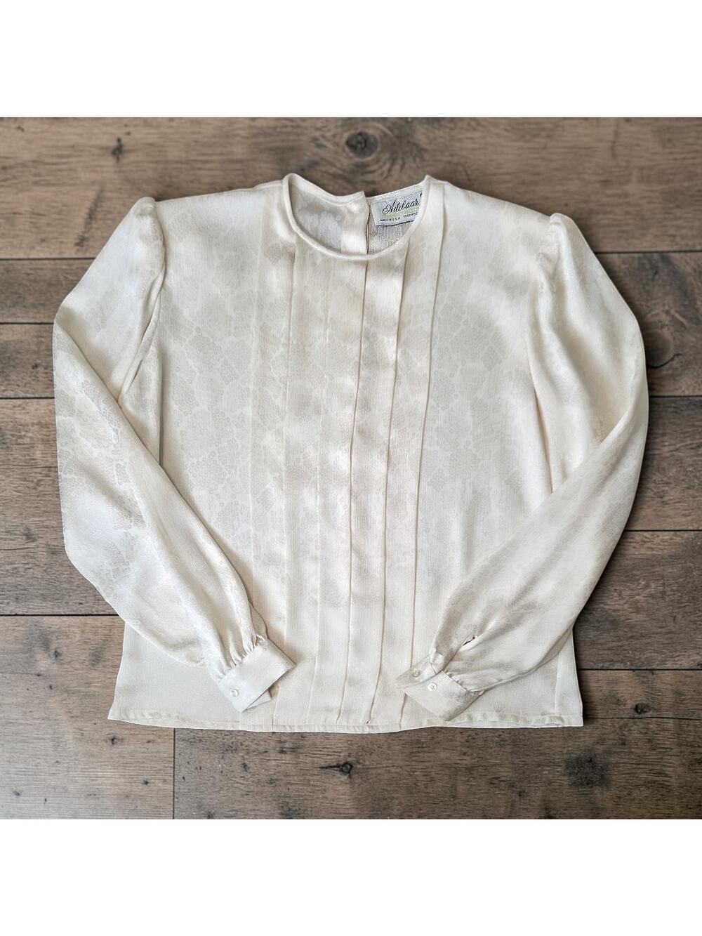 Vintage ADELAAR Cream Silky Button Down Back  Blouse Top Shirt 10